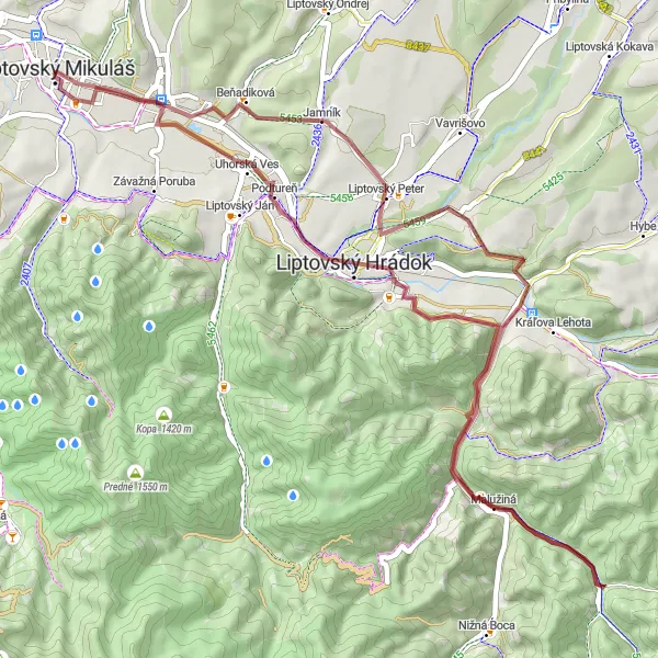 Map miniature of "Liptov Gravel Adventure" cycling inspiration in Stredné Slovensko, Slovakia. Generated by Tarmacs.app cycling route planner