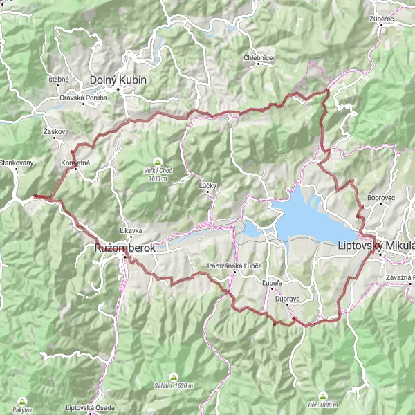 Mapa miniatúra "Okruh cez Liptovskou kotlinu" cyklistická inšpirácia v Stredné Slovensko, Slovakia. Vygenerované cyklistickým plánovačom trás Tarmacs.app