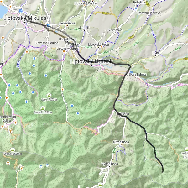Mapa miniatúra "Road trip okolo Liptova" cyklistická inšpirácia v Stredné Slovensko, Slovakia. Vygenerované cyklistickým plánovačom trás Tarmacs.app