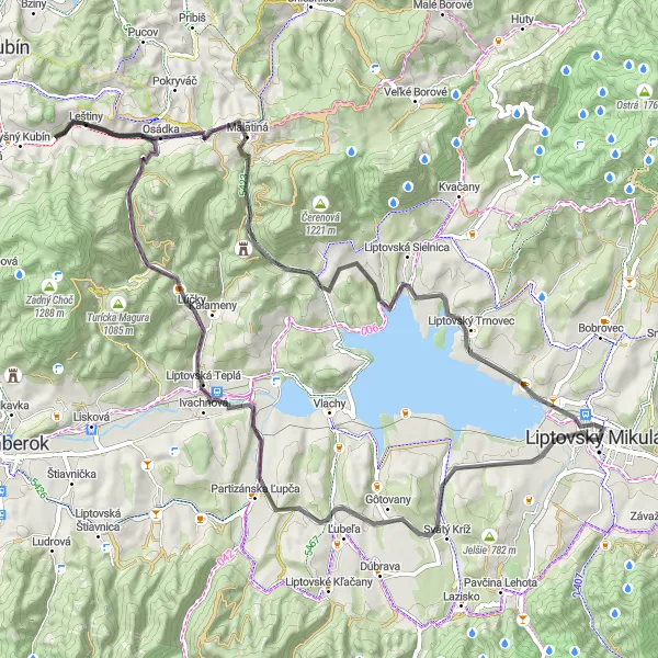 Mapa miniatúra "Okruh cez Svätý Kríž a Leštiny" cyklistická inšpirácia v Stredné Slovensko, Slovakia. Vygenerované cyklistickým plánovačom trás Tarmacs.app