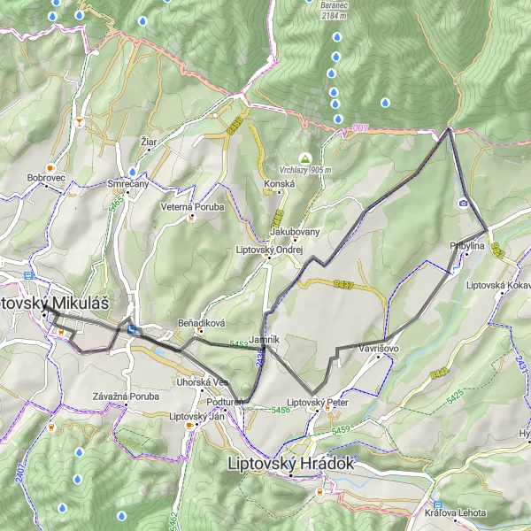 Mapa miniatúra "Jazda cez Uhorskú Ves a Jakubovany" cyklistická inšpirácia v Stredné Slovensko, Slovakia. Vygenerované cyklistickým plánovačom trás Tarmacs.app