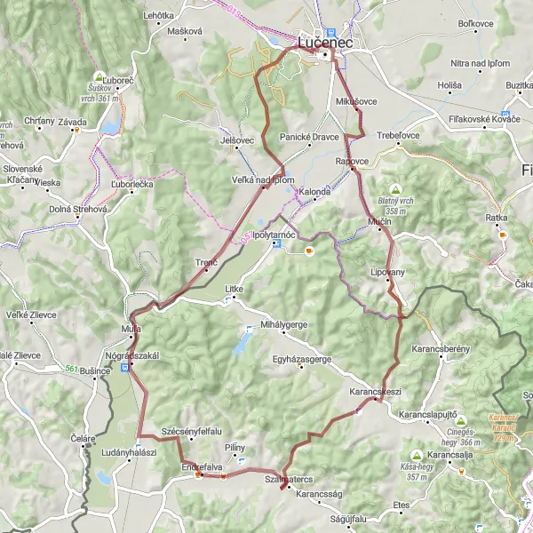 Miniaturní mapa "Gravel okružní výlet kolem Lučence" inspirace pro cyklisty v oblasti Stredné Slovensko, Slovakia. Vytvořeno pomocí plánovače tras Tarmacs.app