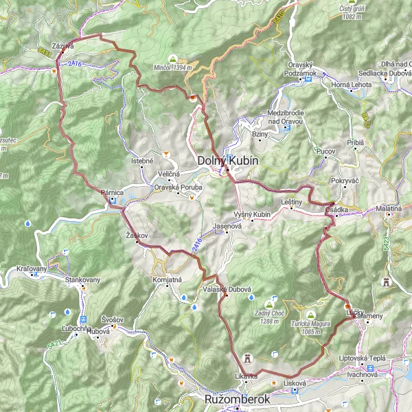 Map miniature of "Oravský Round-trip gravel ride" cycling inspiration in Stredné Slovensko, Slovakia. Generated by Tarmacs.app cycling route planner