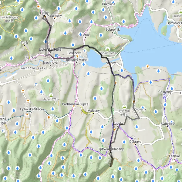 Map miniature of "Liptov Exploration: Road Route" cycling inspiration in Stredné Slovensko, Slovakia. Generated by Tarmacs.app cycling route planner