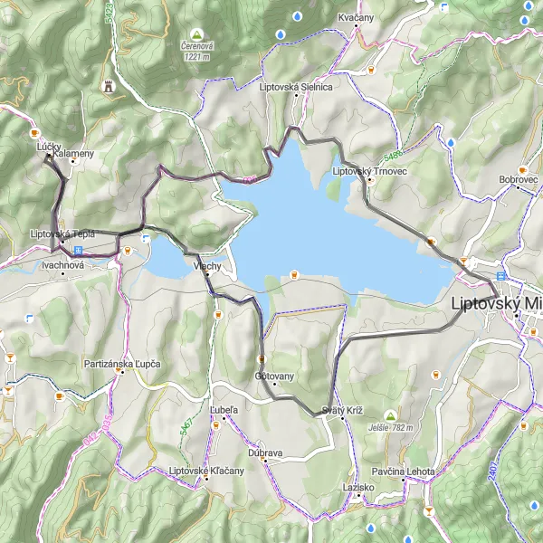 Map miniature of "Liptov Highlights Road Loop" cycling inspiration in Stredné Slovensko, Slovakia. Generated by Tarmacs.app cycling route planner