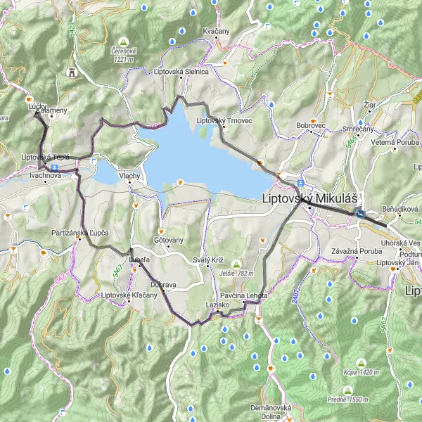 Map miniature of "Liptov Valley Exploration" cycling inspiration in Stredné Slovensko, Slovakia. Generated by Tarmacs.app cycling route planner