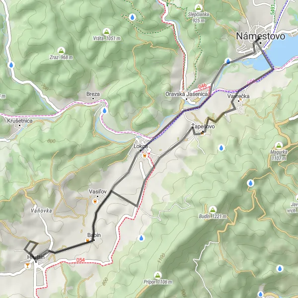 Map miniature of "Za Havraním vrchom" cycling inspiration in Stredné Slovensko, Slovakia. Generated by Tarmacs.app cycling route planner