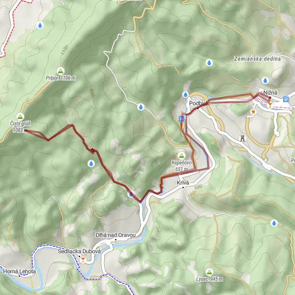 Map miniature of "Nižná to Krivá Gravel Route" cycling inspiration in Stredné Slovensko, Slovakia. Generated by Tarmacs.app cycling route planner