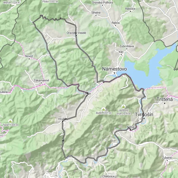 Mapa miniatúra "Oravské výhľady na bicykli" cyklistická inšpirácia v Stredné Slovensko, Slovakia. Vygenerované cyklistickým plánovačom trás Tarmacs.app