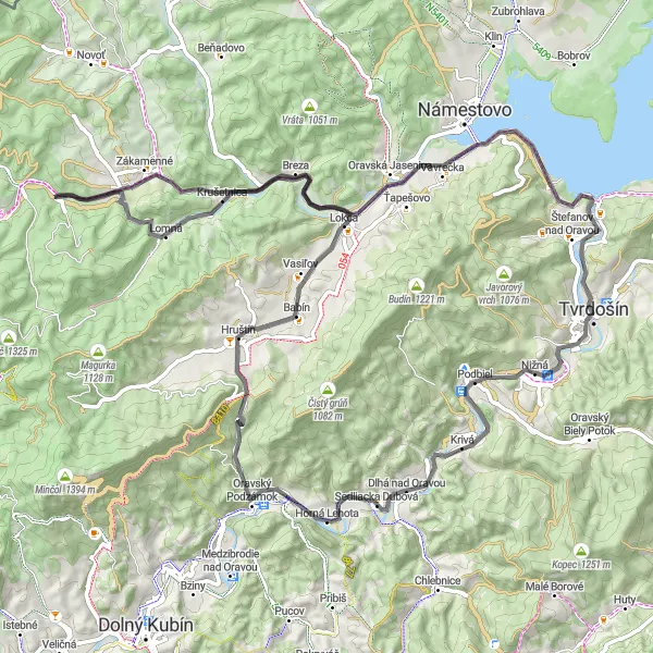 Map miniature of "Oravská Journey" cycling inspiration in Stredné Slovensko, Slovakia. Generated by Tarmacs.app cycling route planner