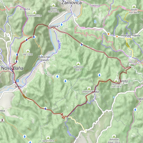 Mapa miniatúra "Cyklotrasa cez Johan, Uhliská, Hrubý vrch a Brehy" cyklistická inšpirácia v Stredné Slovensko, Slovakia. Vygenerované cyklistickým plánovačom trás Tarmacs.app