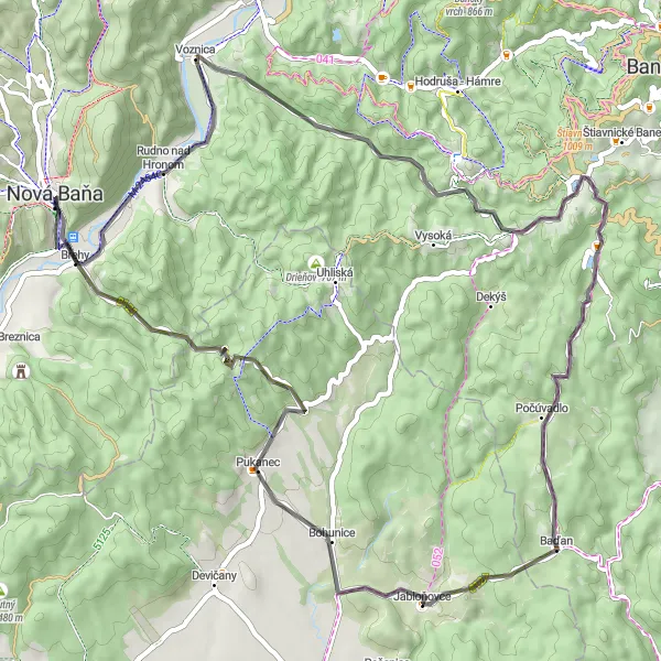 Miniaturní mapa "Okružní trasa Rudno nad Hronom - Veľký Veterník" inspirace pro cyklisty v oblasti Stredné Slovensko, Slovakia. Vytvořeno pomocí plánovače tras Tarmacs.app