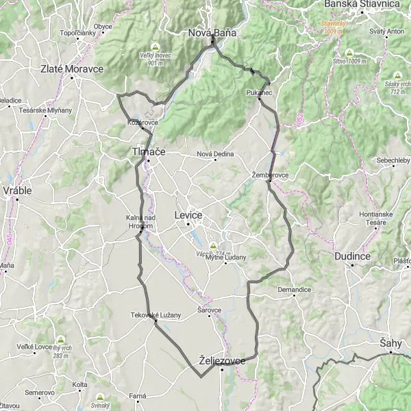 Mapa miniatúra "Cyklistická výzva cez Žemberovce a Tlmače" cyklistická inšpirácia v Stredné Slovensko, Slovakia. Vygenerované cyklistickým plánovačom trás Tarmacs.app