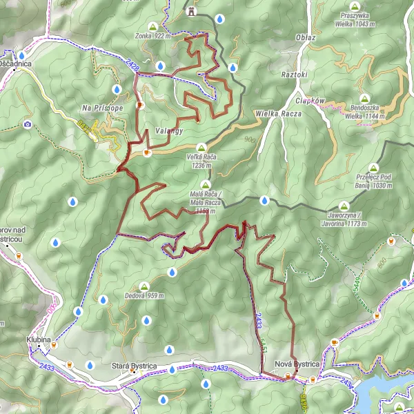 Mapa miniatúra "Gravel cyklotrasa cez Veľkú Raču a Javorinu" cyklistická inšpirácia v Stredné Slovensko, Slovakia. Vygenerované cyklistickým plánovačom trás Tarmacs.app