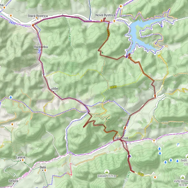 Map miniature of "Gravel Exploration" cycling inspiration in Stredné Slovensko, Slovakia. Generated by Tarmacs.app cycling route planner