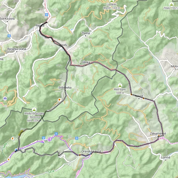 Map miniature of "The Scenic Loop" cycling inspiration in Stredné Slovensko, Slovakia. Generated by Tarmacs.app cycling route planner