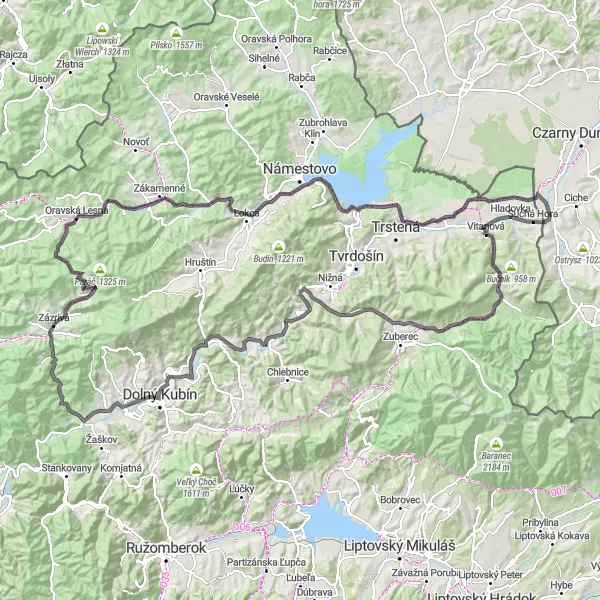 Map miniature of "Orava Grand Loop" cycling inspiration in Stredné Slovensko, Slovakia. Generated by Tarmacs.app cycling route planner