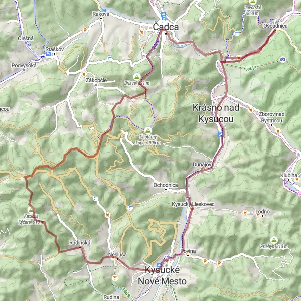 Miniaturní mapa "Cyklotrasa Oščadnica - Marťácky vrch" inspirace pro cyklisty v oblasti Stredné Slovensko, Slovakia. Vytvořeno pomocí plánovače tras Tarmacs.app