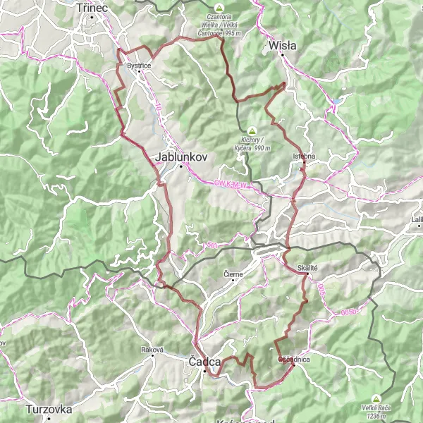 Map miniature of "Gravel Adventure" cycling inspiration in Stredné Slovensko, Slovakia. Generated by Tarmacs.app cycling route planner