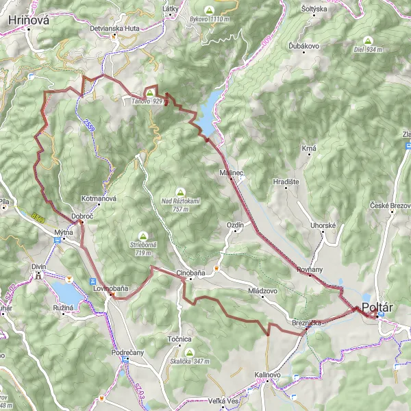 Map miniature of "Gravel Adventure Tour" cycling inspiration in Stredné Slovensko, Slovakia. Generated by Tarmacs.app cycling route planner