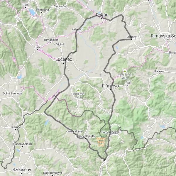 Miniatura mapy "Szlakiem pięknych krajobrazów" - trasy rowerowej w Stredné Slovensko, Slovakia. Wygenerowane przez planer tras rowerowych Tarmacs.app