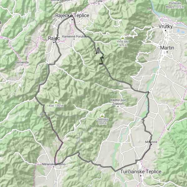 Mapa miniatúra "Road trasa cez Žiarsku kotlinu" cyklistická inšpirácia v Stredné Slovensko, Slovakia. Vygenerované cyklistickým plánovačom trás Tarmacs.app