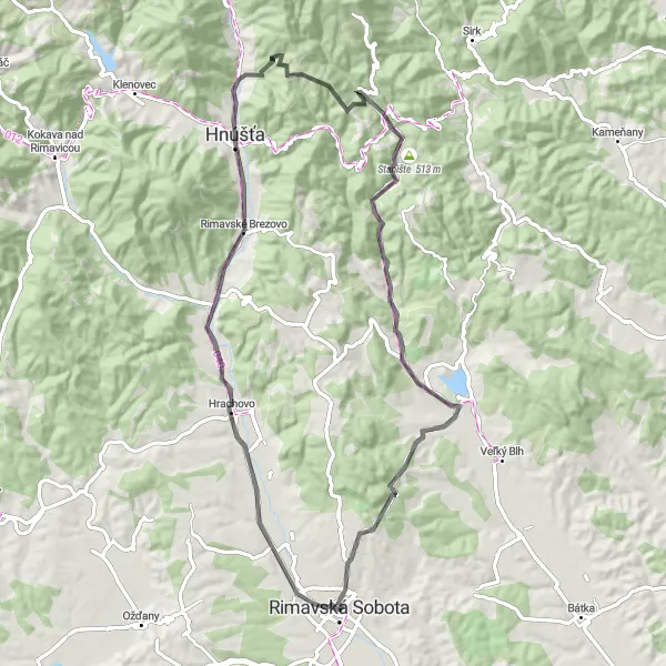 Miniaturní mapa "Veľké Teriakovce - Teplý Vrch Road Bike Route" inspirace pro cyklisty v oblasti Stredné Slovensko, Slovakia. Vytvořeno pomocí plánovače tras Tarmacs.app