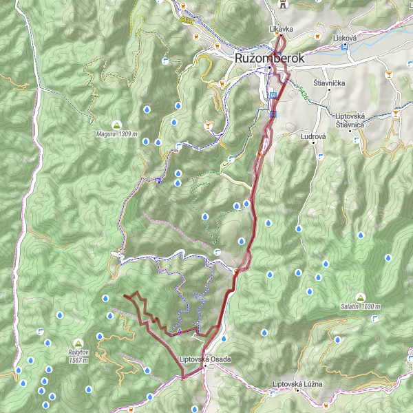 Map miniature of "Gravel Adventure to Likavka" cycling inspiration in Stredné Slovensko, Slovakia. Generated by Tarmacs.app cycling route planner