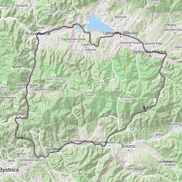 Mapa miniatúra "Cyklotúra Liptovský Mikuláš - Čertovica" cyklistická inšpirácia v Stredné Slovensko, Slovakia. Vygenerované cyklistickým plánovačom trás Tarmacs.app