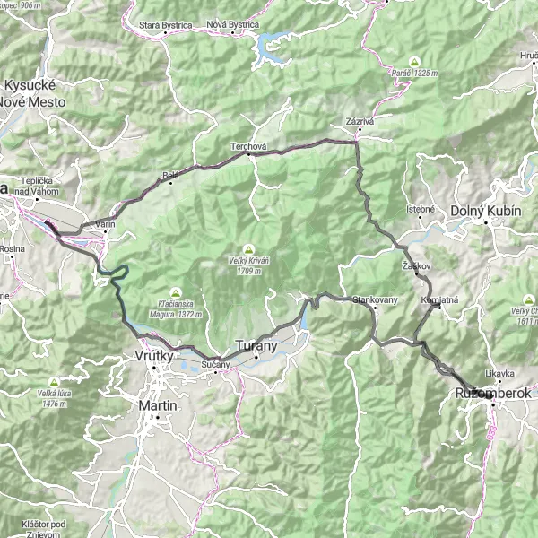 Map miniature of "Nature Discovery Ride" cycling inspiration in Stredné Slovensko, Slovakia. Generated by Tarmacs.app cycling route planner