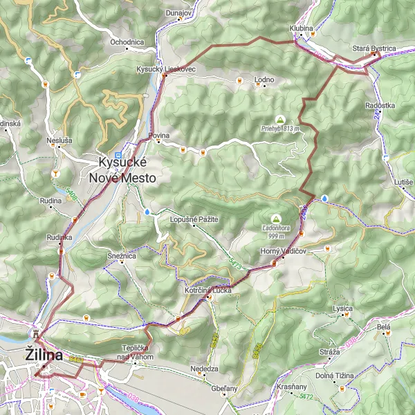 Mapa miniatúra "Gravelová cyklotúra cez Kysucké Nové Mesto a Marusov vrch" cyklistická inšpirácia v Stredné Slovensko, Slovakia. Vygenerované cyklistickým plánovačom trás Tarmacs.app