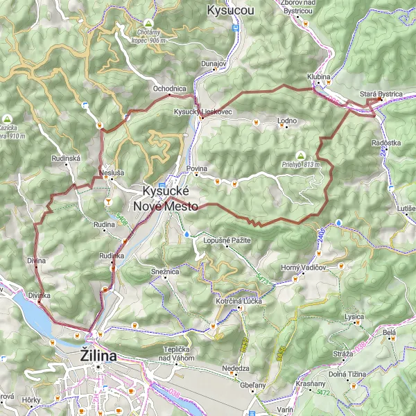 Map miniature of "Tatra Gravel Explorer" cycling inspiration in Stredné Slovensko, Slovakia. Generated by Tarmacs.app cycling route planner