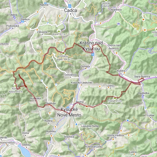 Map miniature of "Nature Delights Gravel Ride" cycling inspiration in Stredné Slovensko, Slovakia. Generated by Tarmacs.app cycling route planner