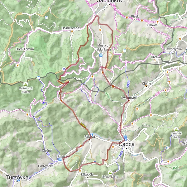 Map miniature of "Forest Escape Gravel Ride" cycling inspiration in Stredné Slovensko, Slovakia. Generated by Tarmacs.app cycling route planner