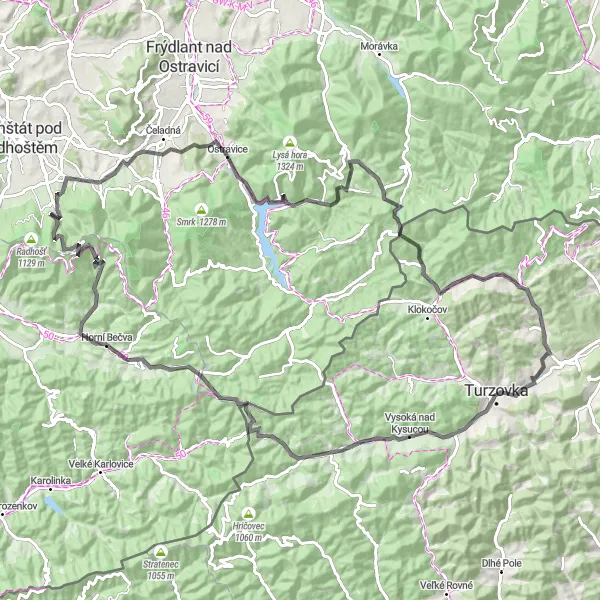 Mapa miniatúra "Cyklistická trasa z Vysoka nad Kysucou" cyklistická inšpirácia v Stredné Slovensko, Slovakia. Vygenerované cyklistickým plánovačom trás Tarmacs.app