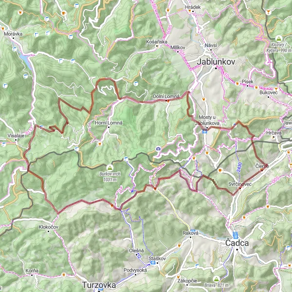 Miniaturní mapa "Gravel - Svrčinovec: Čierne loop" inspirace pro cyklisty v oblasti Stredné Slovensko, Slovakia. Vytvořeno pomocí plánovače tras Tarmacs.app