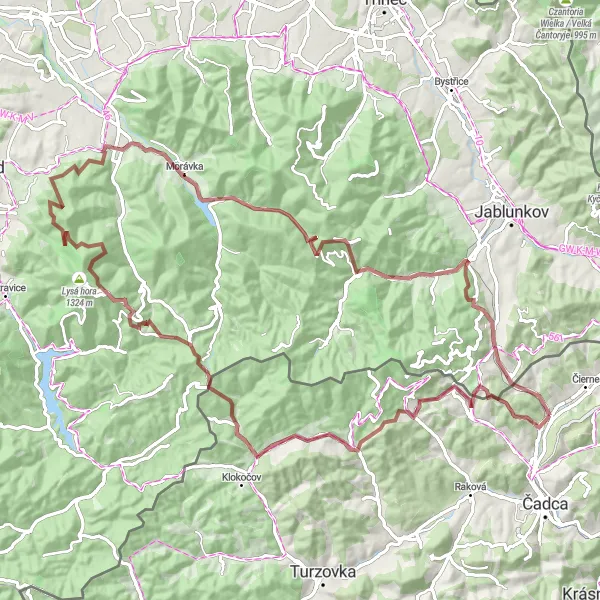 Map miniature of "Mountainous Majesty" cycling inspiration in Stredné Slovensko, Slovakia. Generated by Tarmacs.app cycling route planner
