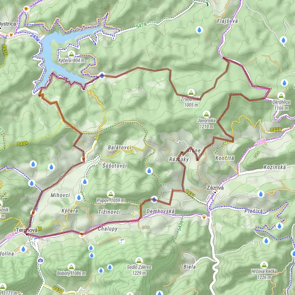 Mapa miniatúra "Gravel cyklotúra cez Zázvorskú Kýčeru a Oravcové" cyklistická inšpirácia v Stredné Slovensko, Slovakia. Vygenerované cyklistickým plánovačom trás Tarmacs.app