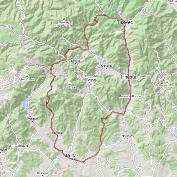 Map miniature of "Off-road Adventure" cycling inspiration in Stredné Slovensko, Slovakia. Generated by Tarmacs.app cycling route planner