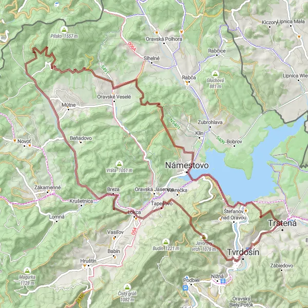 Map miniature of "The Trstená Skyline - Gravel Adventure" cycling inspiration in Stredné Slovensko, Slovakia. Generated by Tarmacs.app cycling route planner