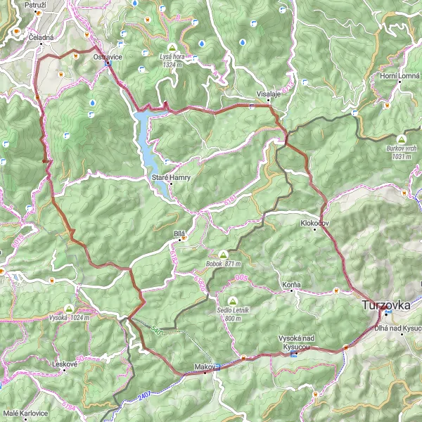 Map miniature of "Rustic Gravel Escape" cycling inspiration in Stredné Slovensko, Slovakia. Generated by Tarmacs.app cycling route planner