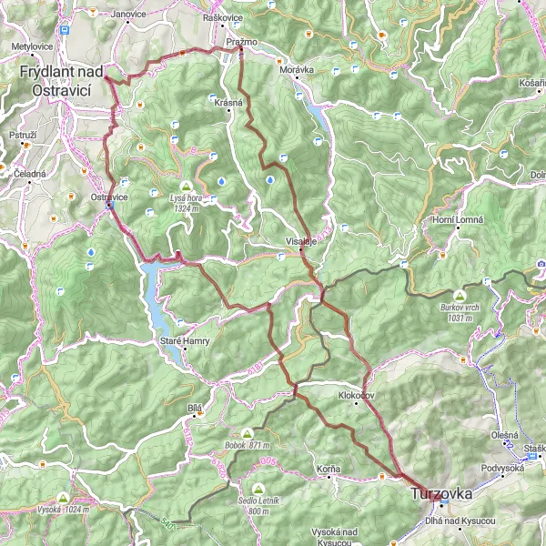 Mapa miniatúra "Gravelový výlet do prírody" cyklistická inšpirácia v Stredné Slovensko, Slovakia. Vygenerované cyklistickým plánovačom trás Tarmacs.app