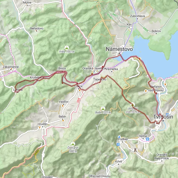 Map miniature of "Magurka Wilderness Exploration" cycling inspiration in Stredné Slovensko, Slovakia. Generated by Tarmacs.app cycling route planner