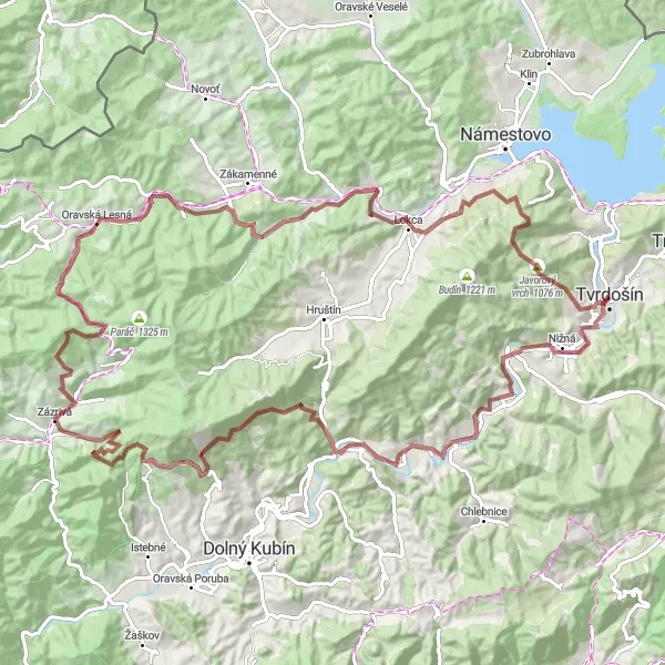 Map miniature of "Orava Highlands Gravel Cycling Adventure" cycling inspiration in Stredné Slovensko, Slovakia. Generated by Tarmacs.app cycling route planner