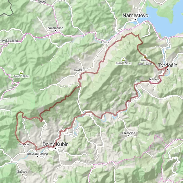 Mapa miniatúra "Gravel Orava Adventure" cyklistická inšpirácia v Stredné Slovensko, Slovakia. Vygenerované cyklistickým plánovačom trás Tarmacs.app