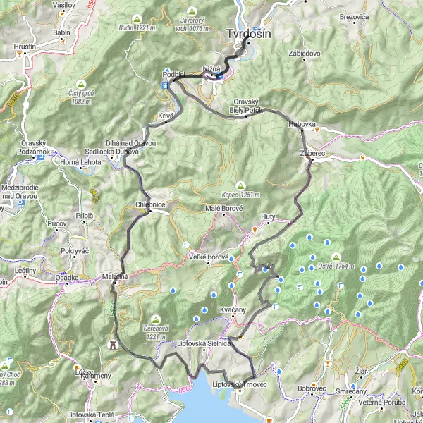 Mapa miniatúra "Cesta cez Liptovské kopce" cyklistická inšpirácia v Stredné Slovensko, Slovakia. Vygenerované cyklistickým plánovačom trás Tarmacs.app