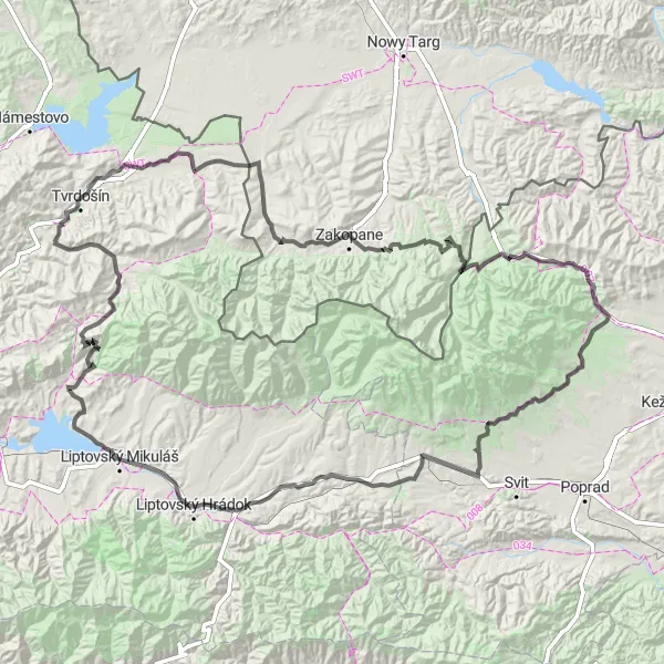 Mapa miniatúra "Ultimate Tatras Adventure" cyklistická inšpirácia v Stredné Slovensko, Slovakia. Vygenerované cyklistickým plánovačom trás Tarmacs.app