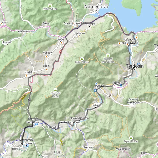Map miniature of "Orava Road Cycling Adventure" cycling inspiration in Stredné Slovensko, Slovakia. Generated by Tarmacs.app cycling route planner