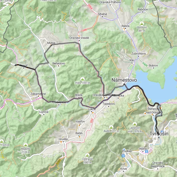 Map miniature of "Orava Scenic Road Ride" cycling inspiration in Stredné Slovensko, Slovakia. Generated by Tarmacs.app cycling route planner
