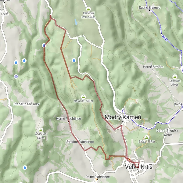 Miniaturní mapa "Gravel cyklotrasa cez Cesnačku a Modrý Kameň" inspirace pro cyklisty v oblasti Stredné Slovensko, Slovakia. Vytvořeno pomocí plánovače tras Tarmacs.app